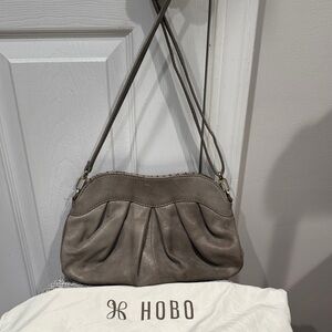 HOBO Pebbled Leather Taupe Pleated Shoulder Hobo